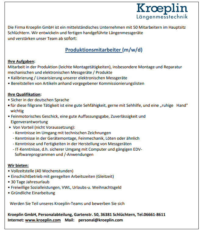 Produktionsmitarbeiter (m/w/d)