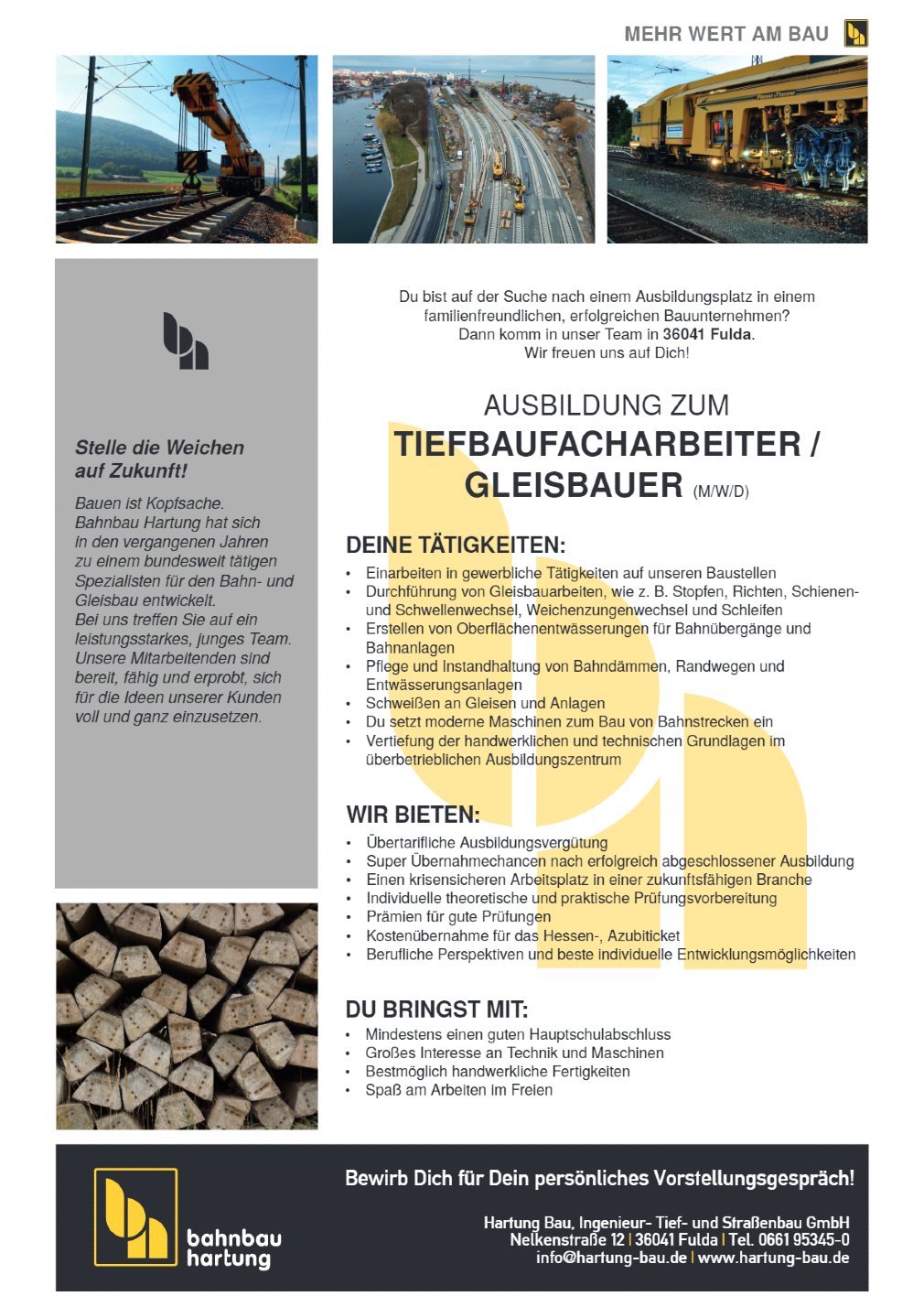 Ausbildung zum Tiefbaufacharbeiter/Gleisbauer (m/w/d)