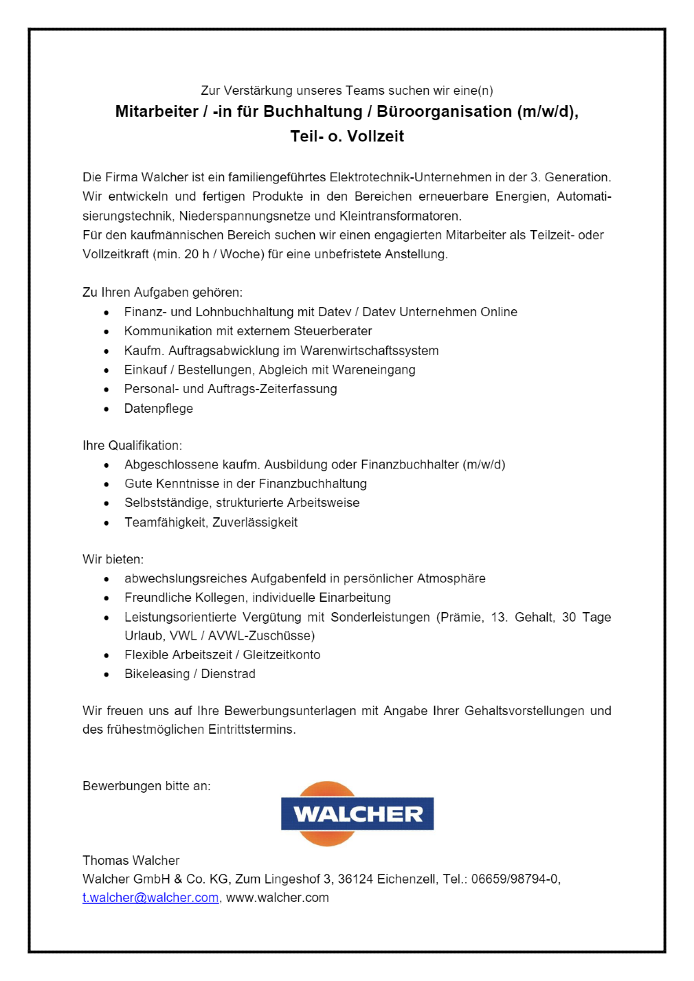 Mitarbeiter / -in für Buchhaltung / Büroorganisation (m/w/d)