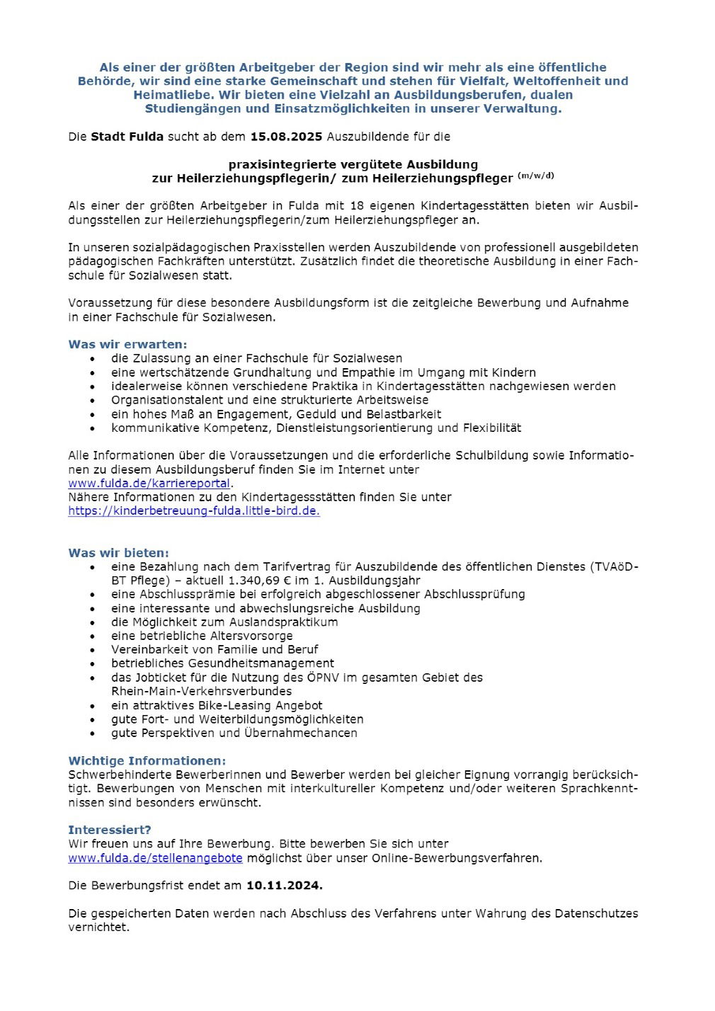 Auszubildender für die praxisintegrierte vergütete Ausbildung zur Heilerziehungspflegerin/ zum Heilerziehungspfleger (m/w/d)