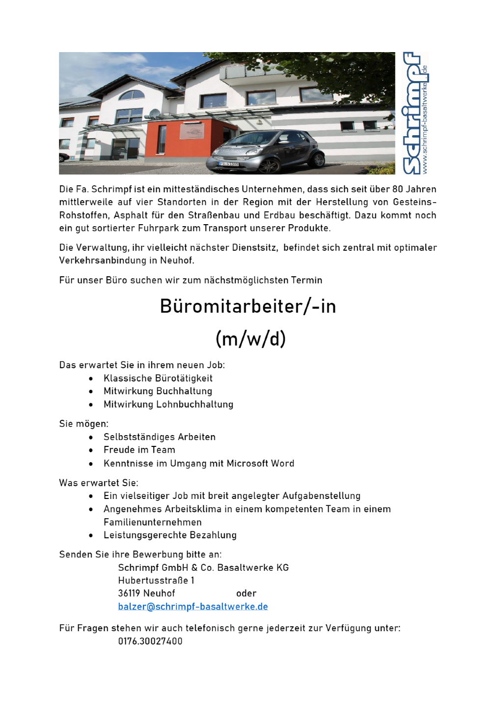 Büromitarbeiter/-in (m/w/d)