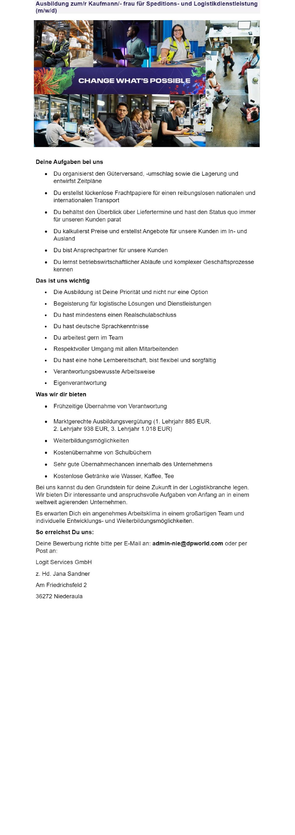 Ausbildung zum/r Kaufmann/- frau für Speditions- und Logistikdienstleistung (m/w/d)