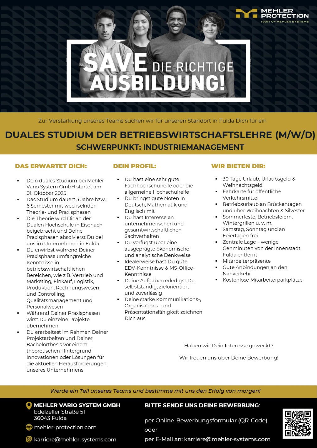 Duales Studium der Betriebswirtschaftslehre (m/w/d) Schwerpunkt: Industriemanagement