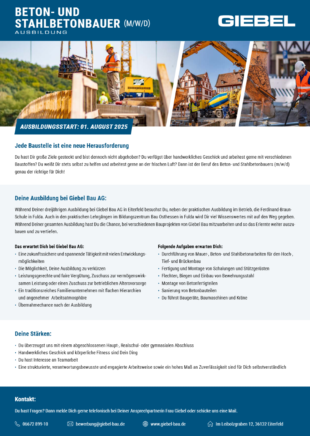 Ausbildung zum Beton- und Stahlbetonbauer (m/w/d)