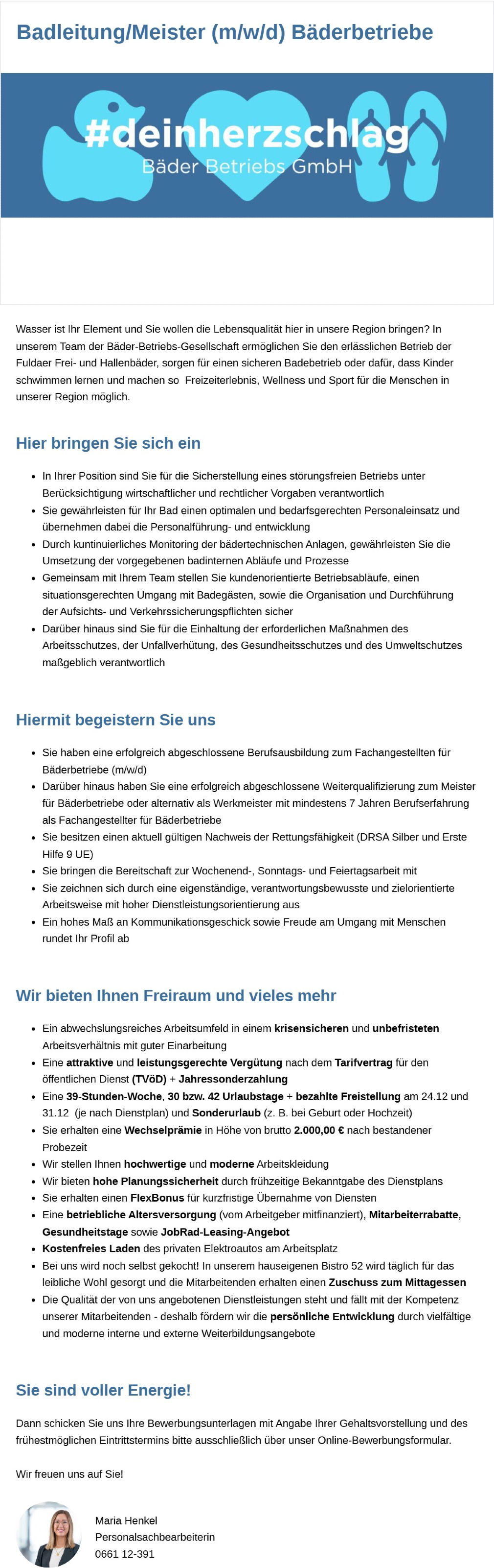 Badleitung/Meister (m/w/d) Bäderbetriebe