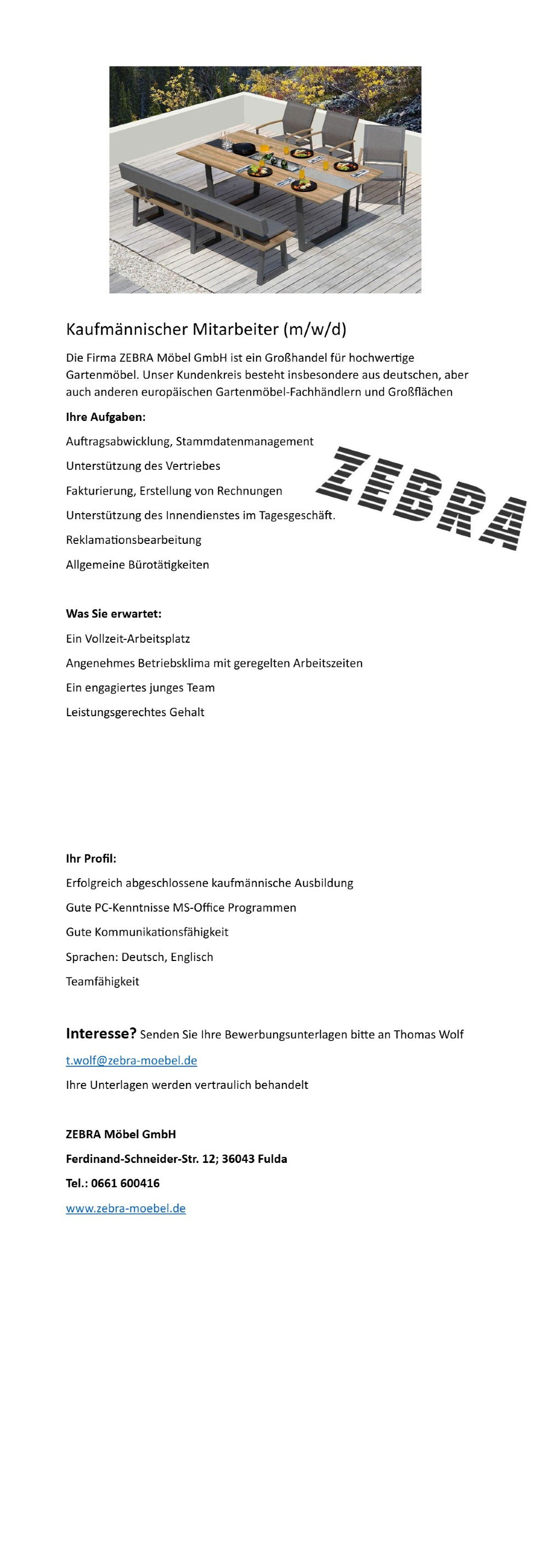 Kaufmännischer Mitarbeiter (m/w/d) 