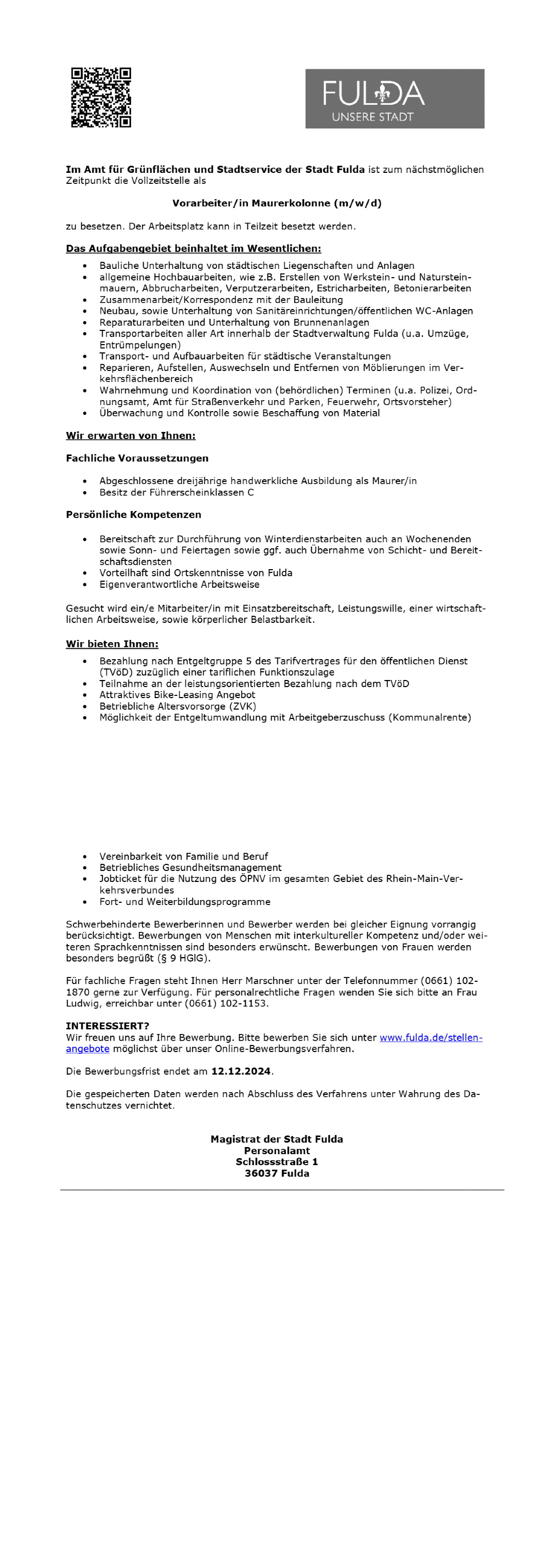 Vorarbeiter/in Maurerkolonne (m/w/d)