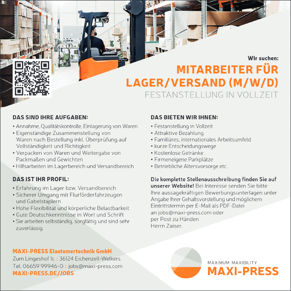 Mitarbeiter für Lager/Versand  (m/w/d) 