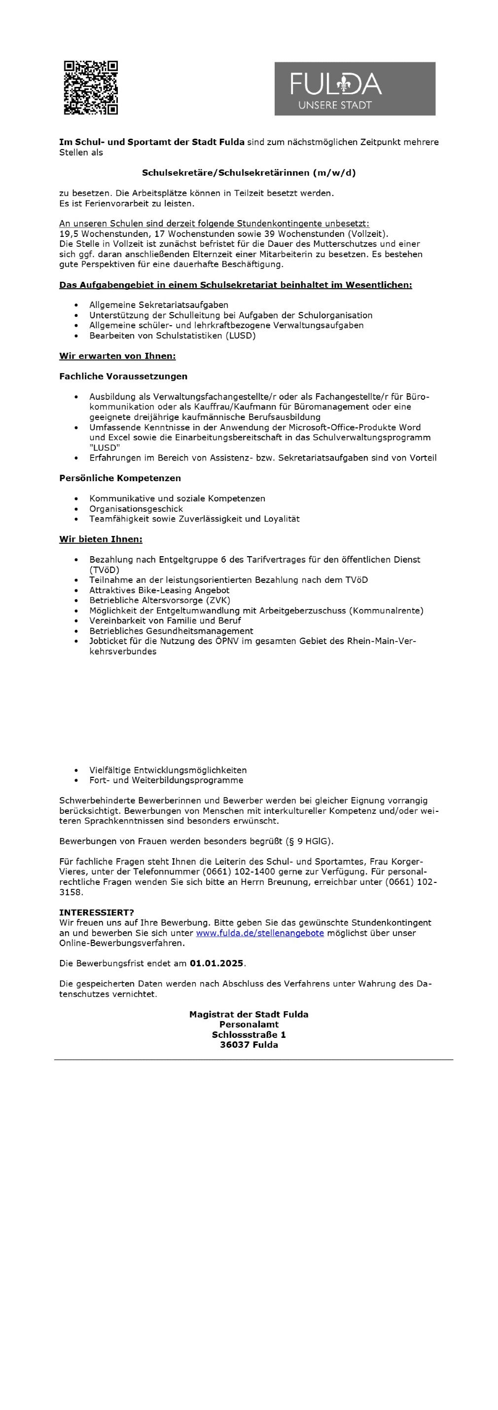 Schulsekretäre/Schulsekretärinnen (m/w/d)