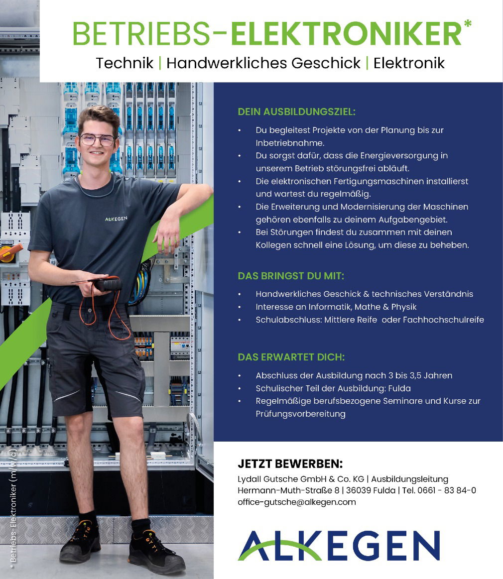 Ausbildung zum Betriebs-Elektroniker (m/w/d)