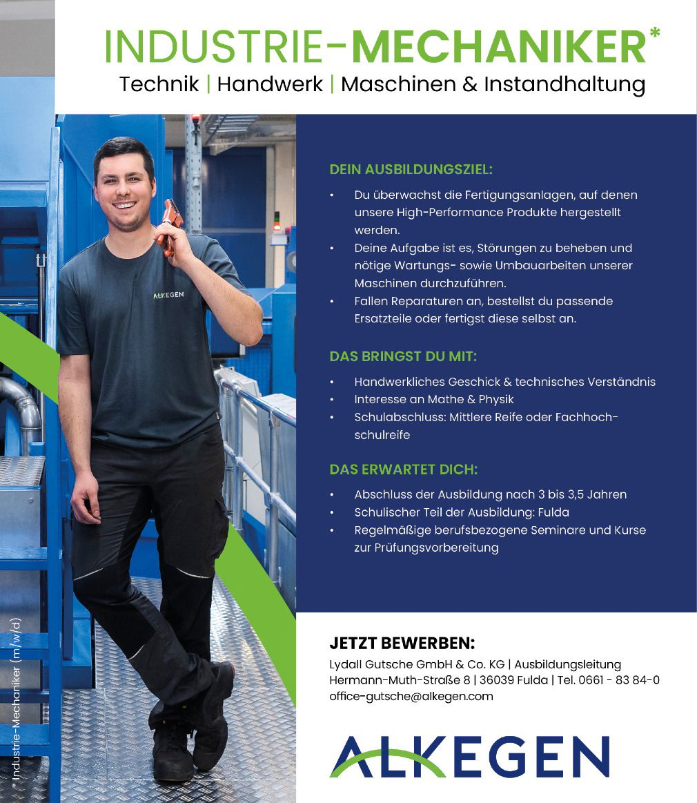 Ausbildung zum Industrie-Mechaniker (m/w/d)