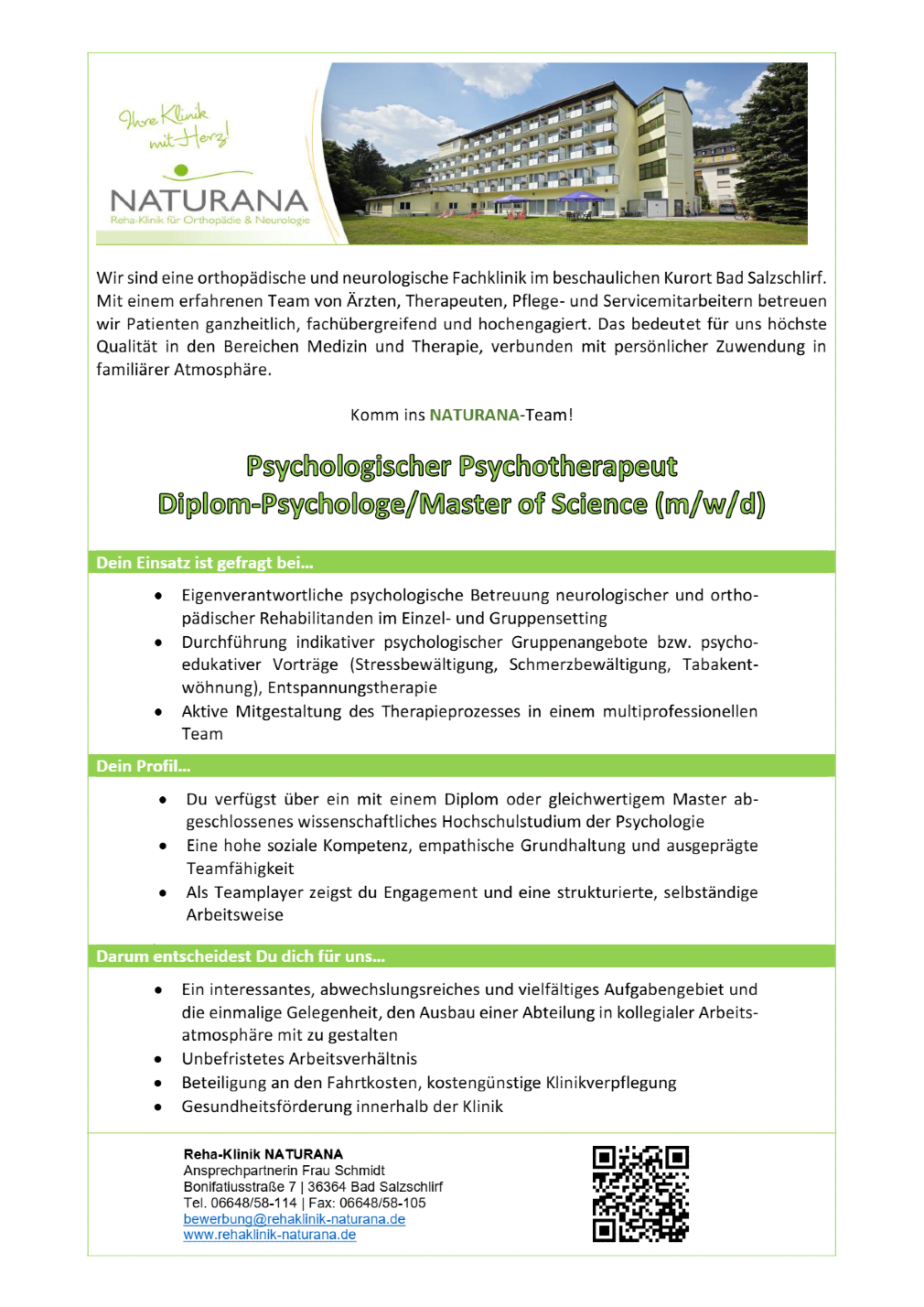 Psychologischer Psychotherapeut Diplom-Psychologe / Master of Science (m/w/d) 