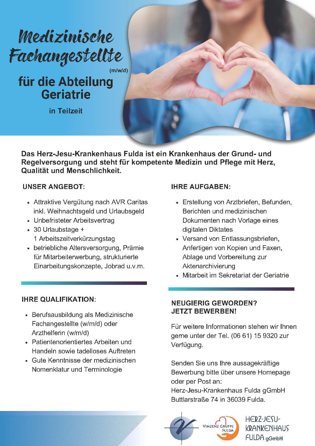 Medizinische Fachangestellte für die Abteilung Geriatrie in Teilzeit (m/w/d)