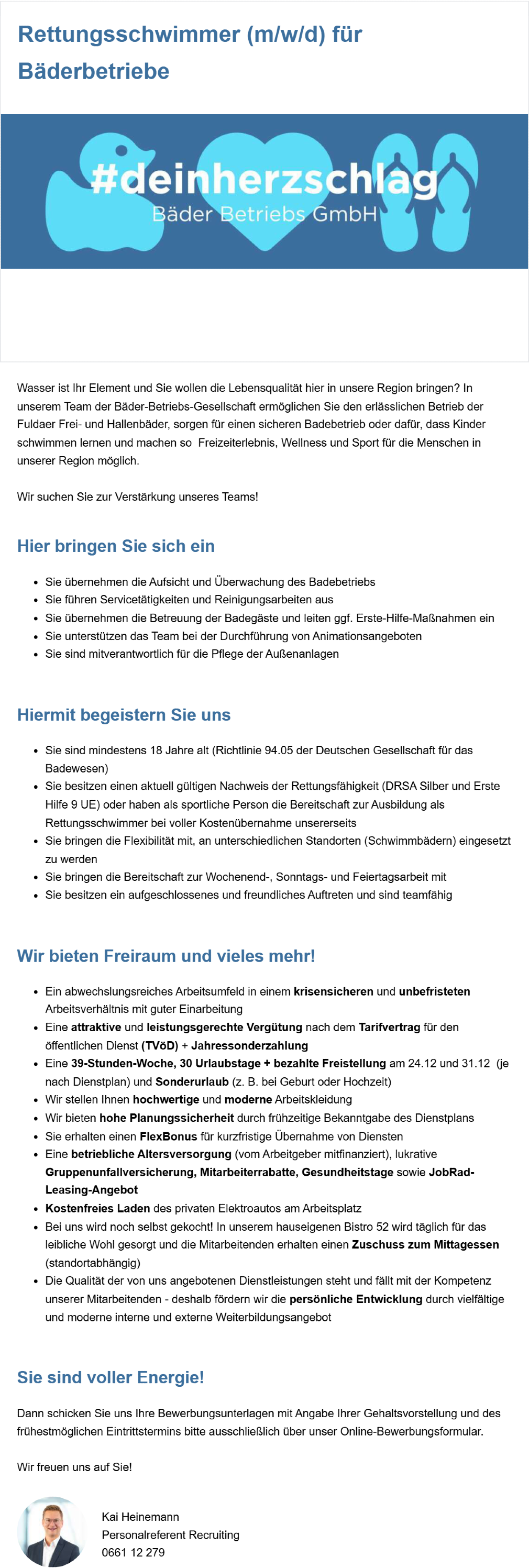 Rettungsschwimmer (m/w/d) für Bäderbetriebe