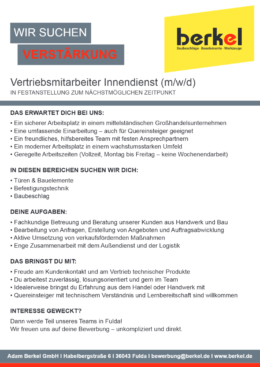 Vertriebsmitarbeiter Innendienst (m/w/d)