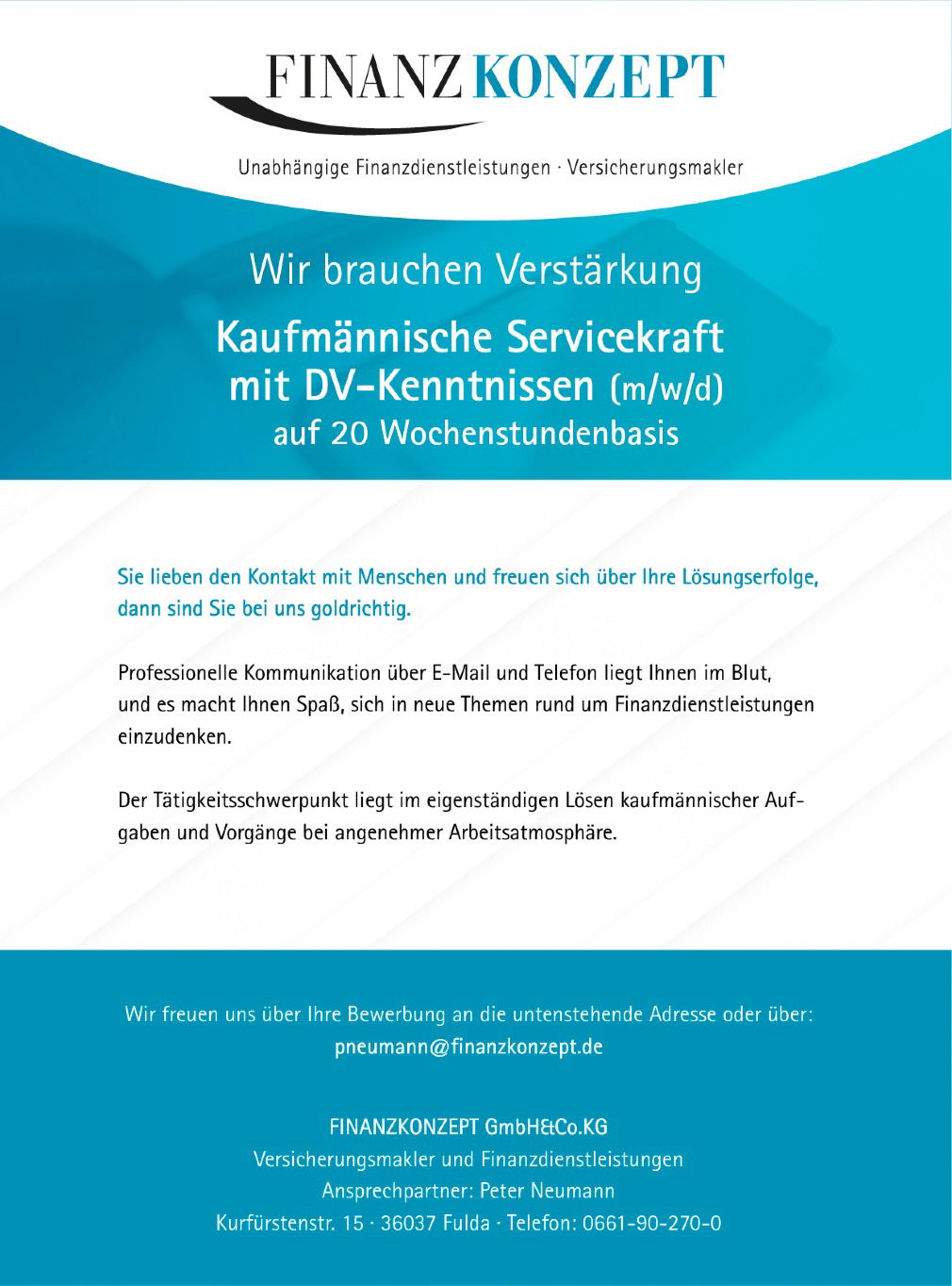 Kaufmännische Servicekraft mit DV-Kenntnissen (m/w/d)
