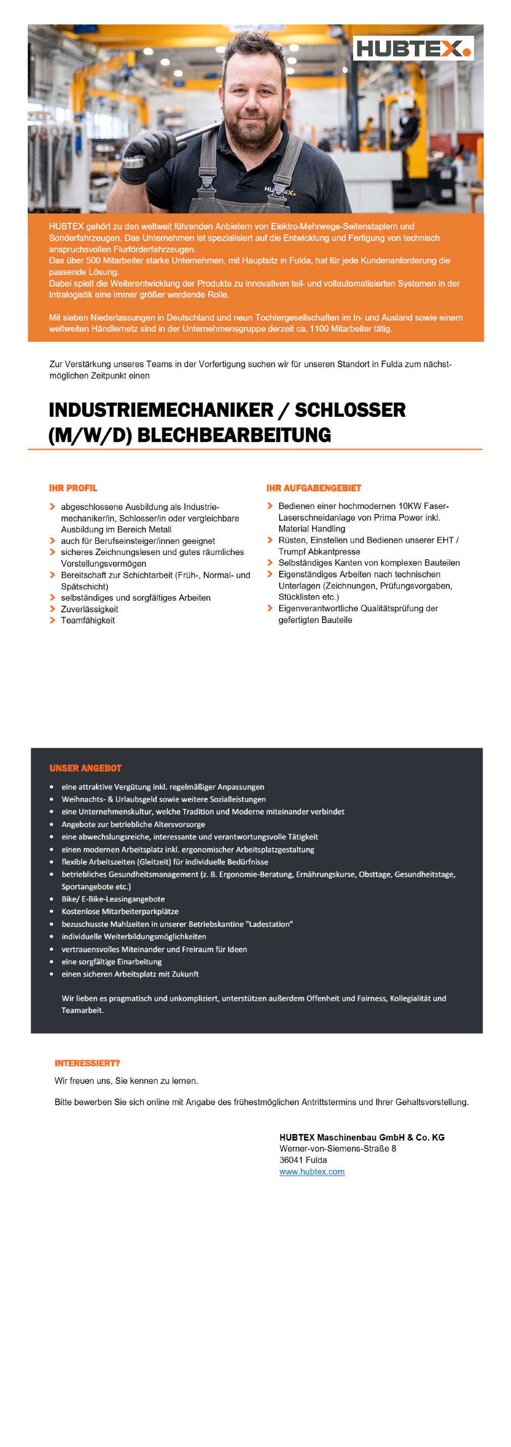 Industriemechaniker / Schlosser (m/w/d) Blechbearbeitung