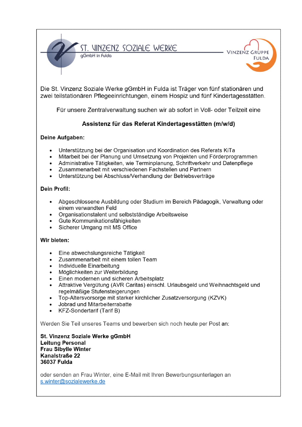 Assistenz für das Referat Kindertagesstätten (m/w/d)