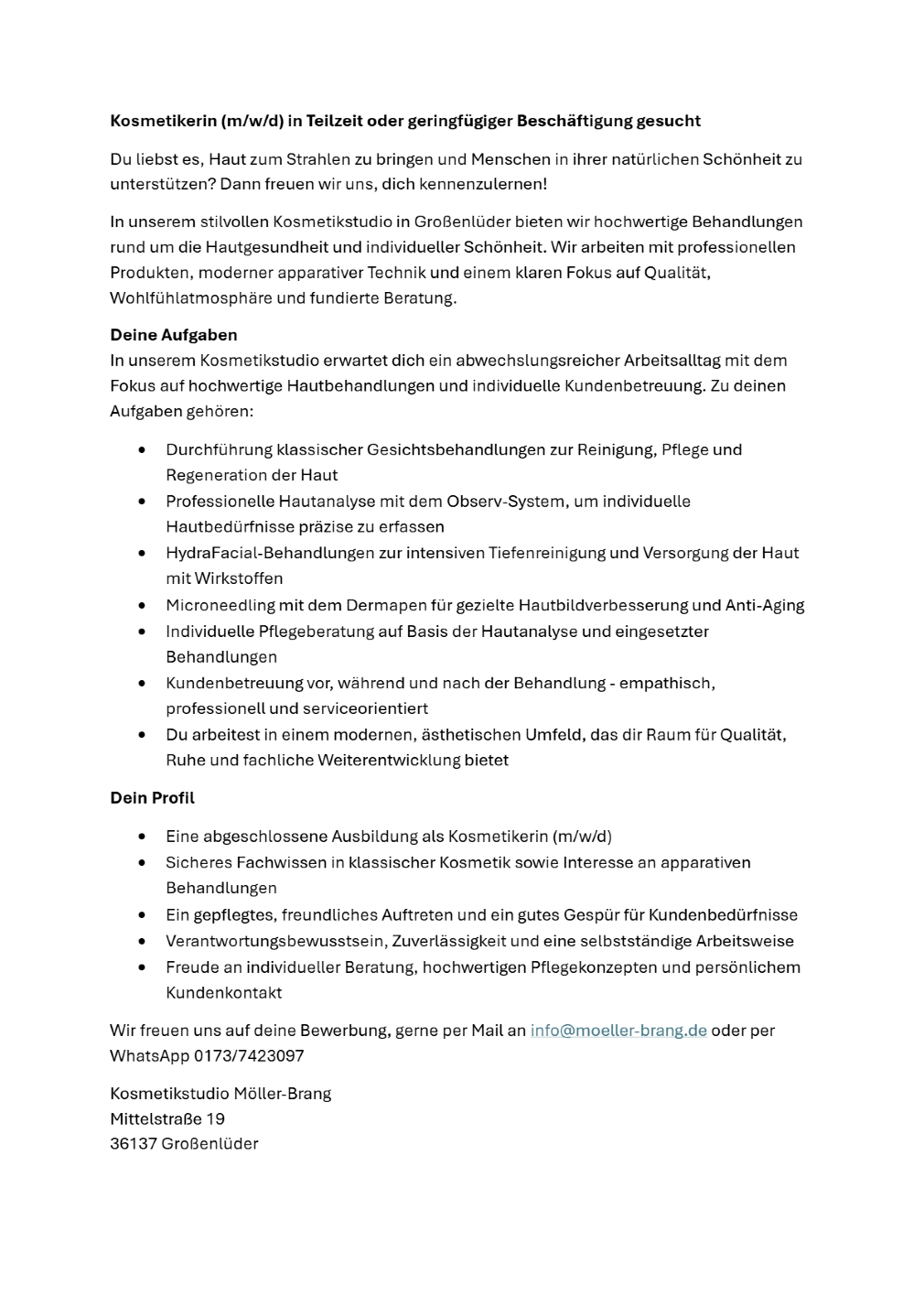 Kosmetikerin (m/w/d)