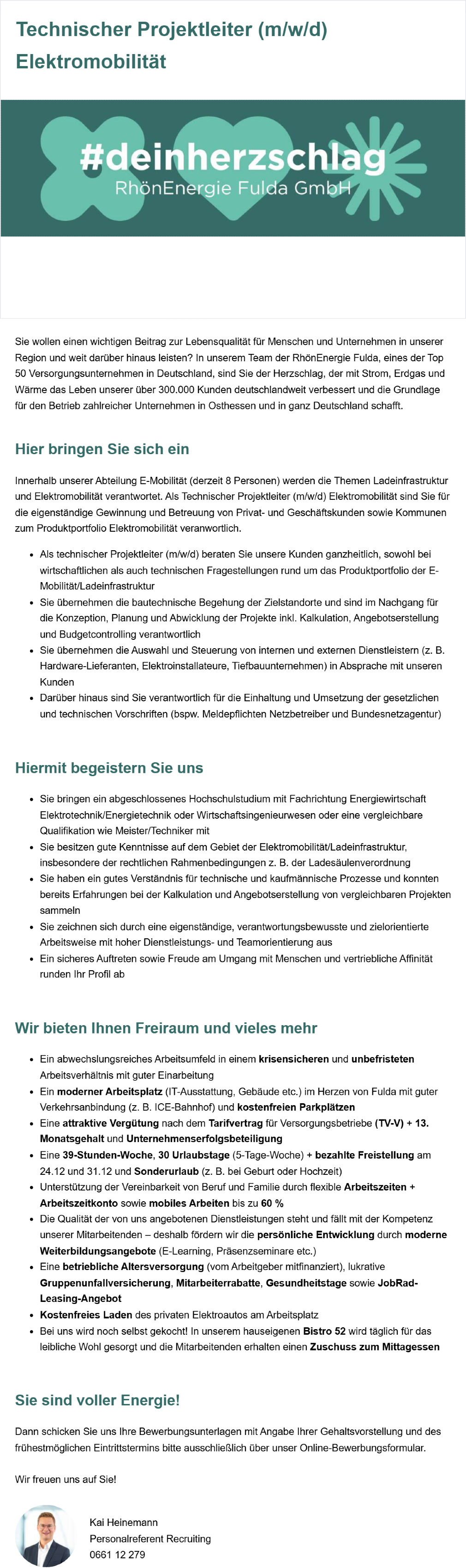Technischer Projektleiter (m/w/d) Elektromobilität