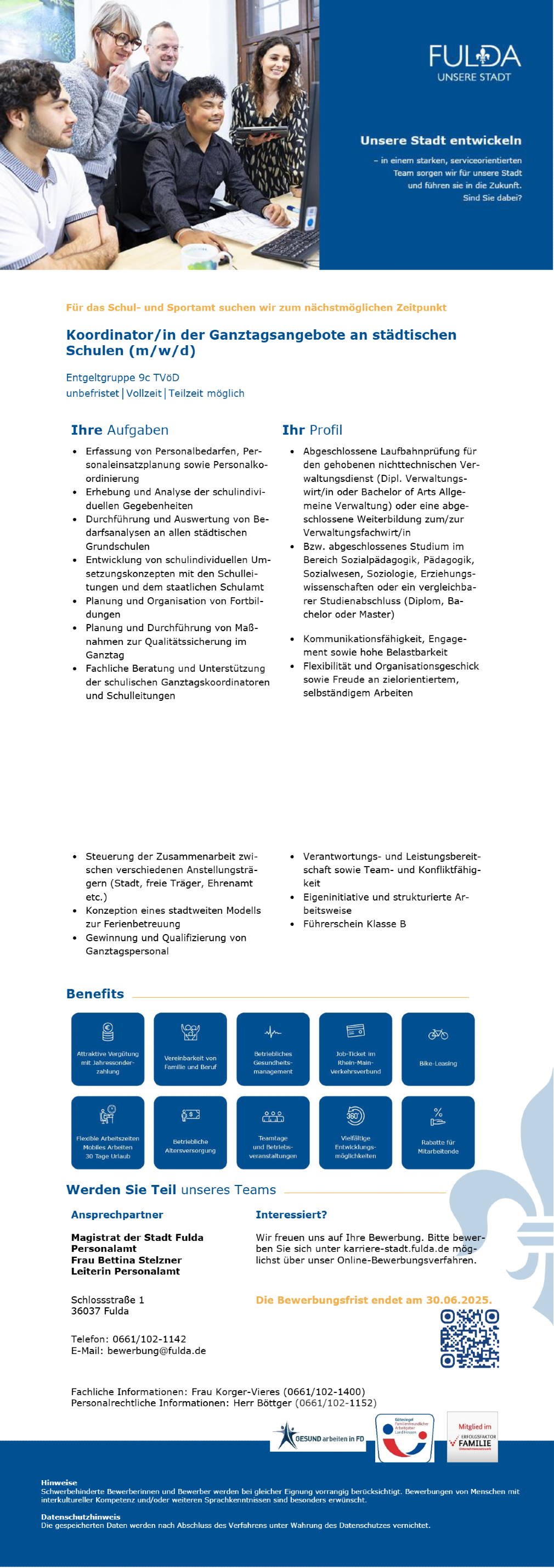 Koordinator/in der Ganztagsangebote an städtischen Schulen (m/w/d)
