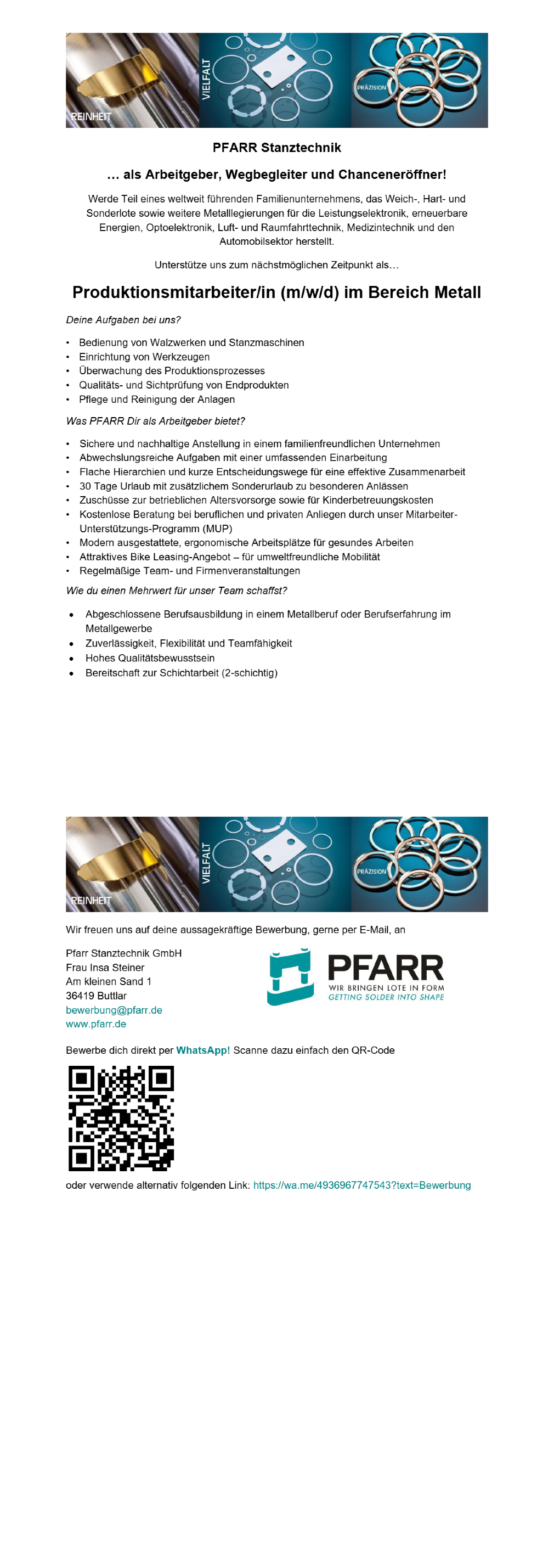 Produktionsmitarbeiter/in (m/w/d) im Bereich Metall