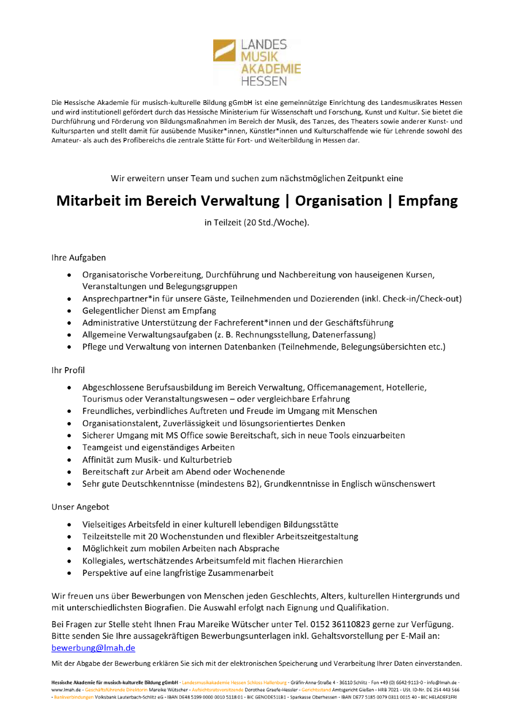 Mitarbeiter (m/w/d) Organisation & Empfang