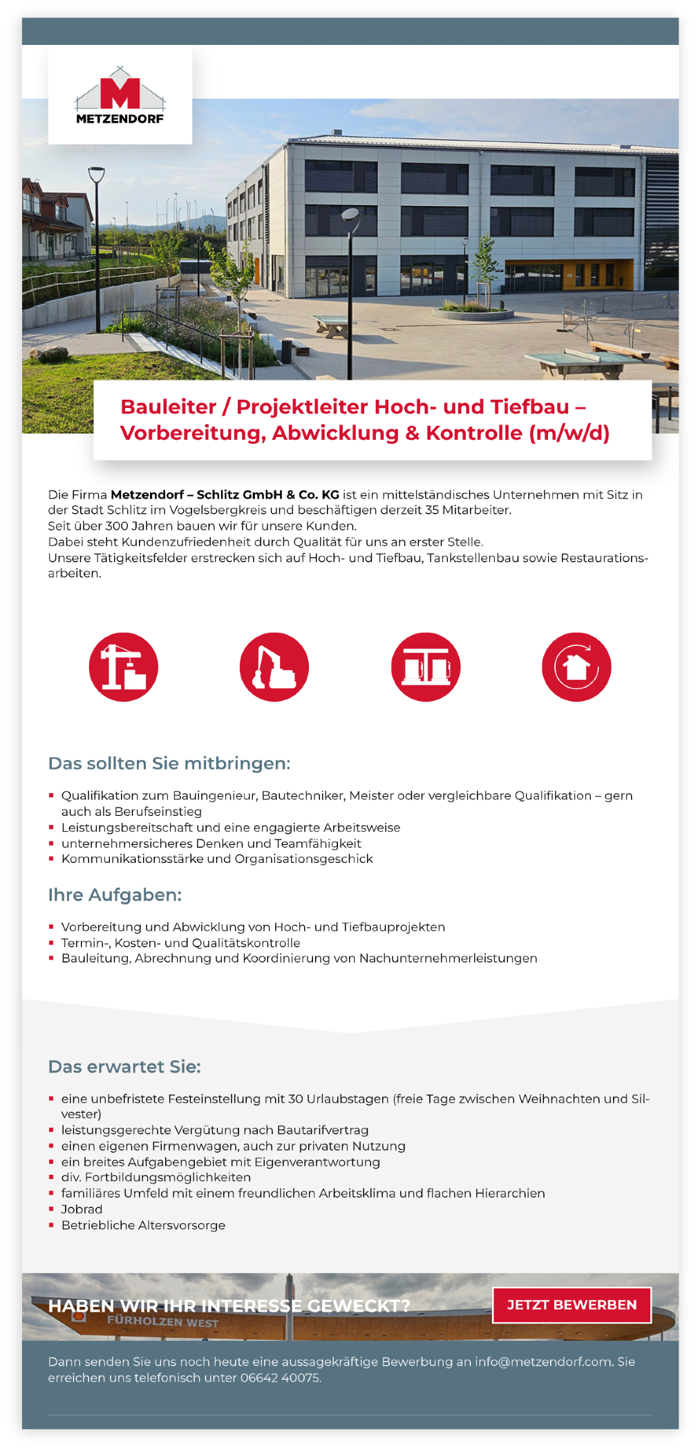 Bauleiter / Projektleiter Hoch- und Tiefbau – Vorbereitung, Abwicklung & Kontrolle (m/w/d)