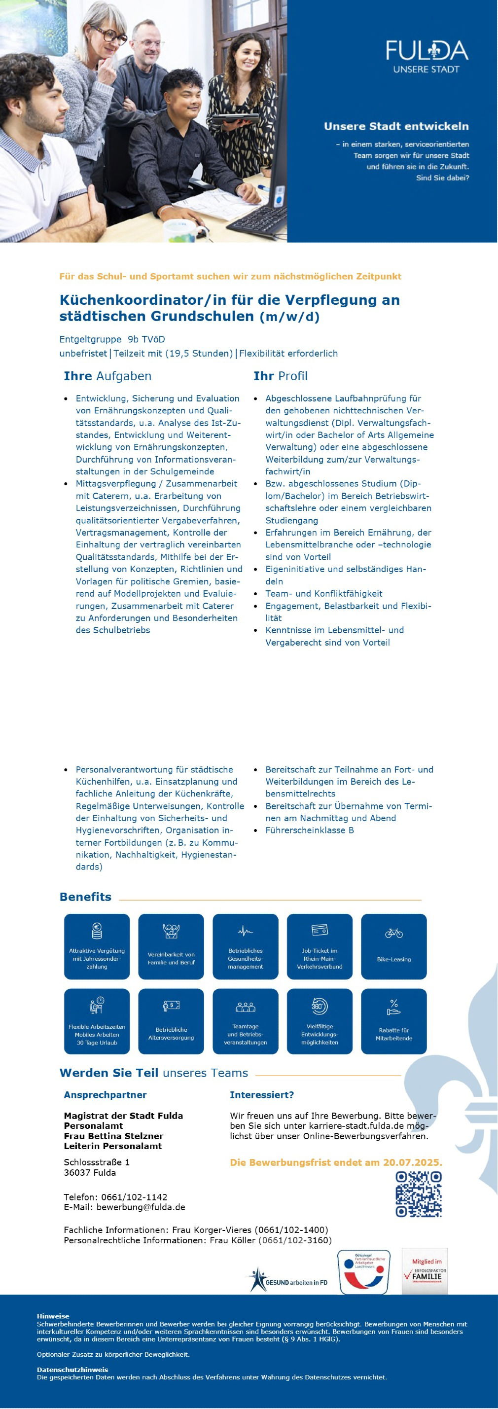 Küchenkoordinator/in für die Verpflegung an städtischen Grundschulen (m/w/d)