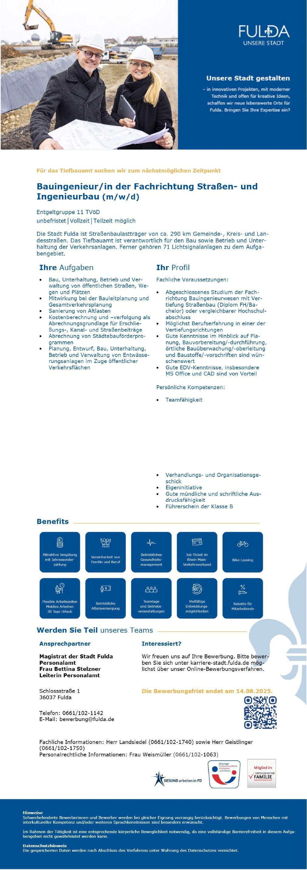 Bauingenieur/in der Fachrichtung Straßen- und Ingenieurbau (m/w/d)