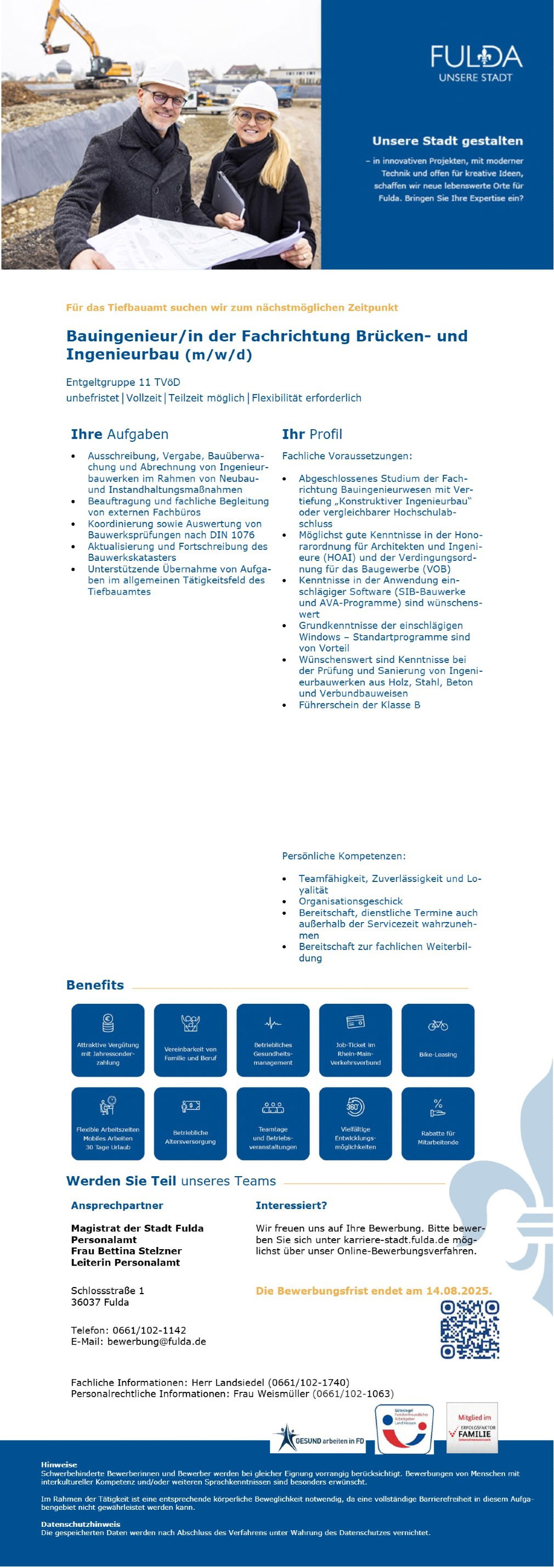 Bauingenieur/in der Fachrichtung Brücken- und Ingenieurbau (m/w/d)