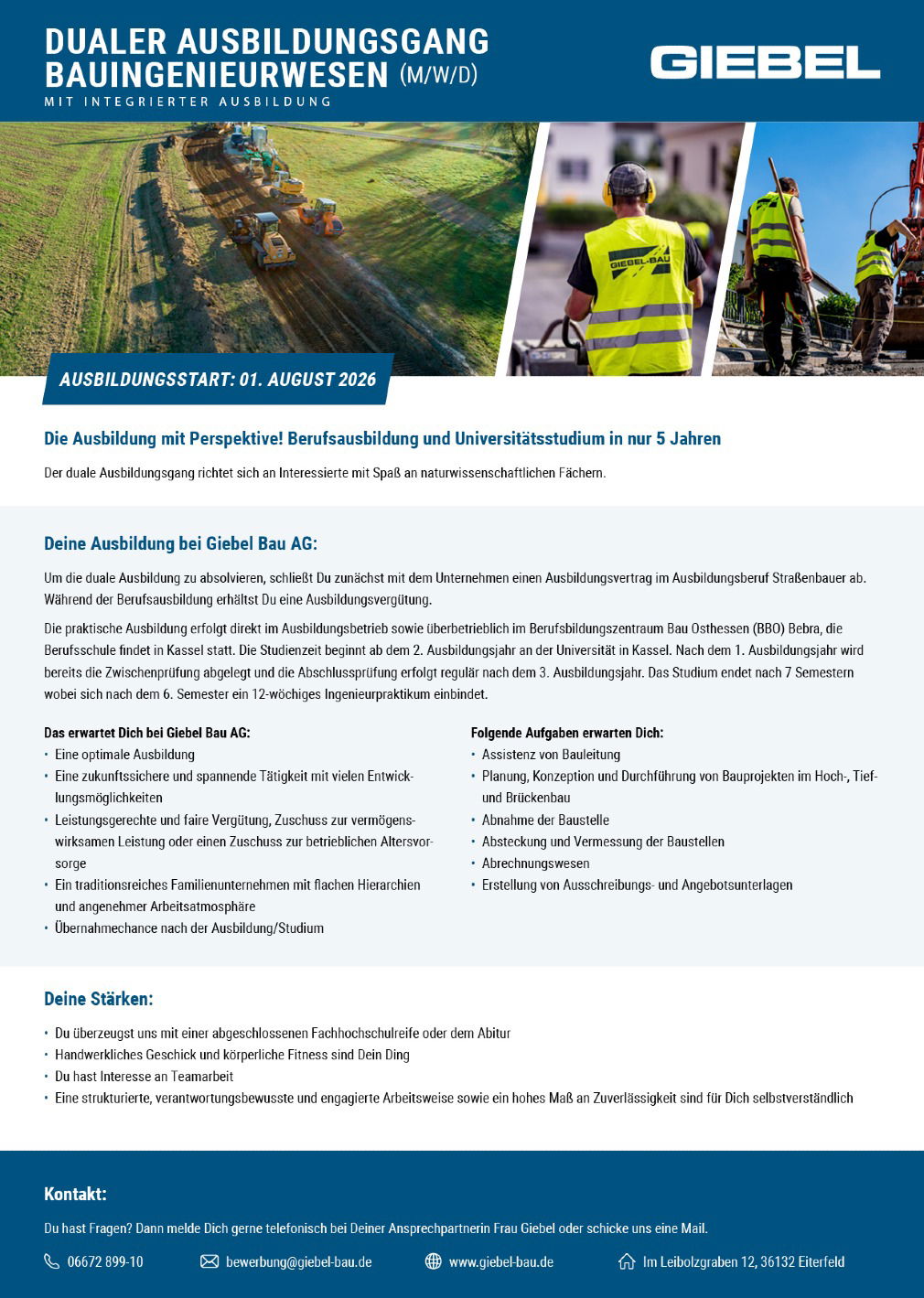 Dualer Ausbildungsgang Bauingenieurwesen mit integrierter Ausbildung (m/w/d)