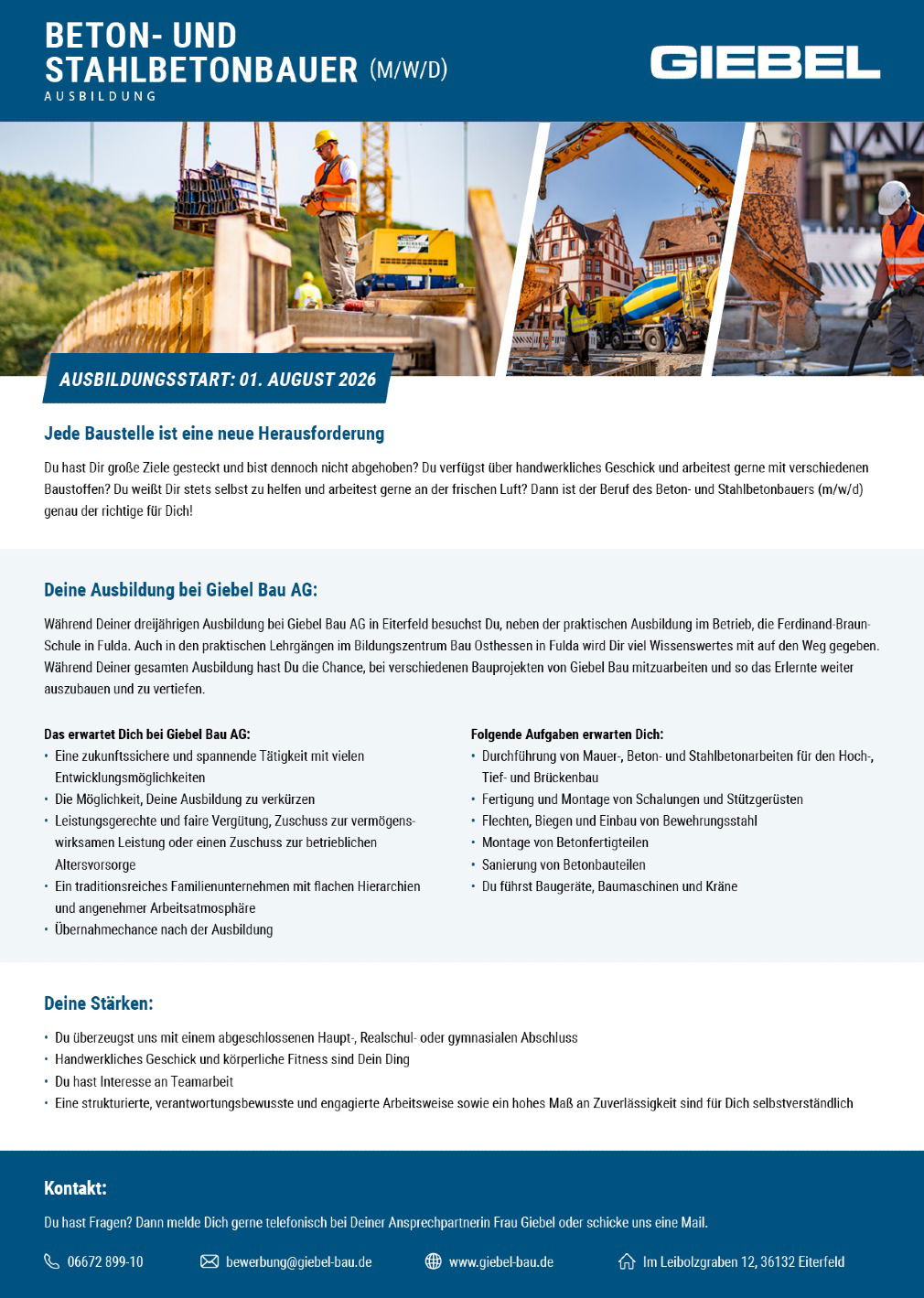 Ausbildung zum Beton- und Stahlbauer (m/w/d)