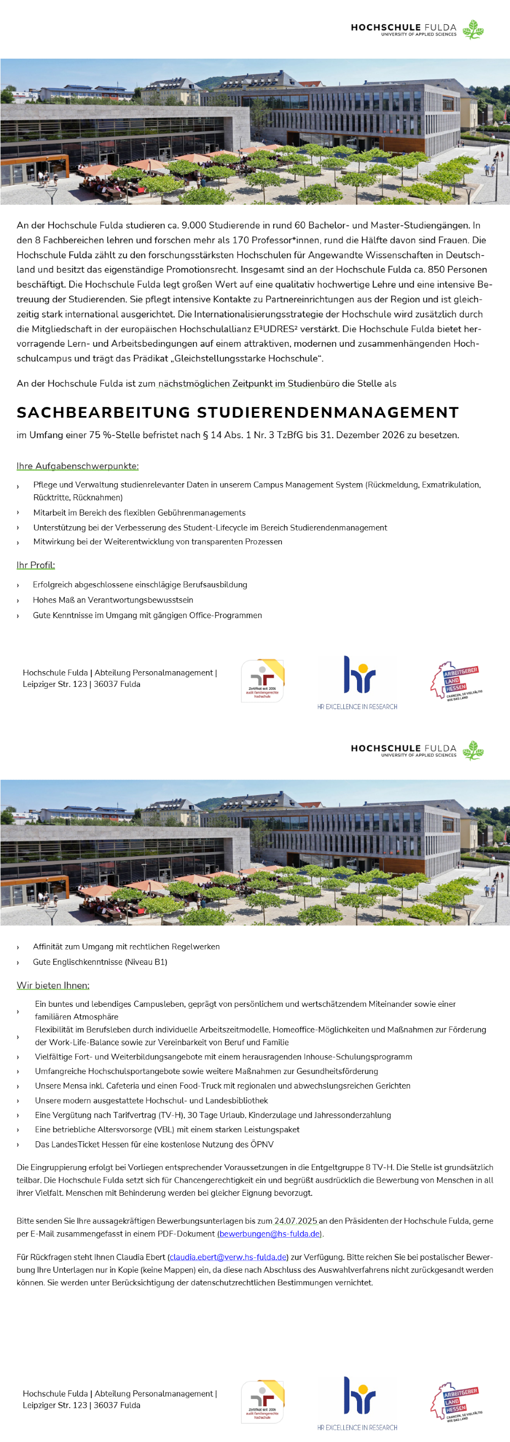 Sachbearbeitung (m/w/d) Studierendenmanagement