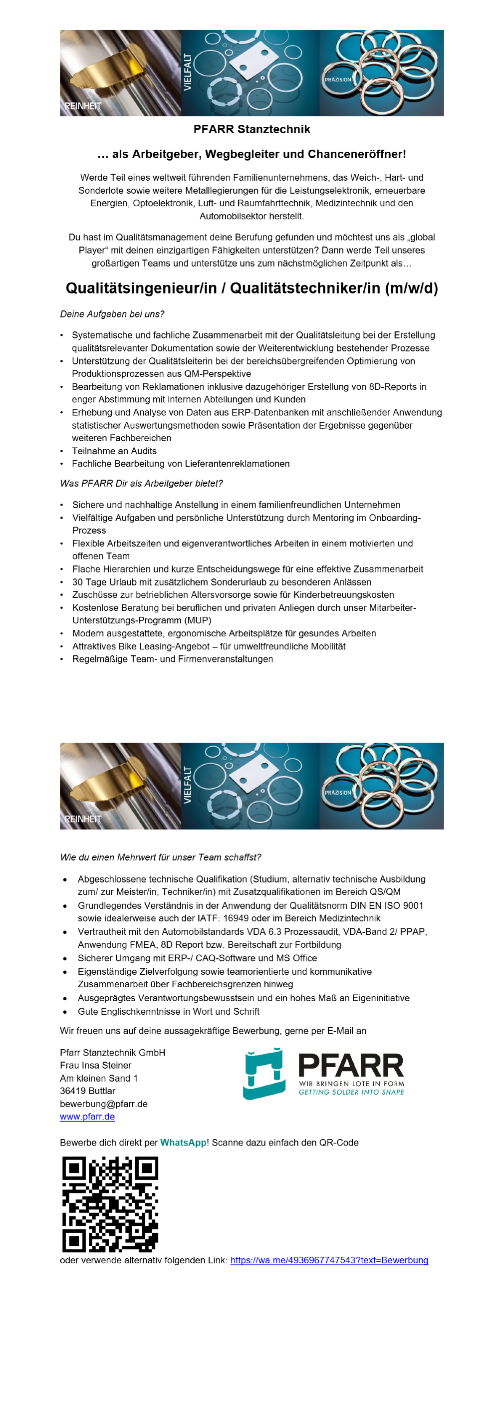 Qualitätsingenieur/in / Qualitätstechniker/in (m/w/d)