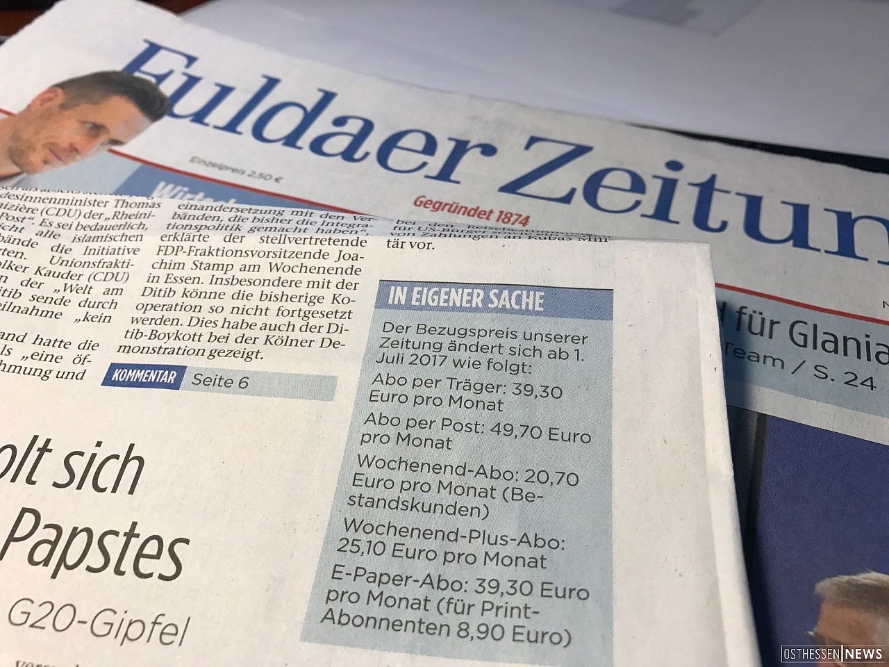 "Fuldaer Zeitung" Wird Wieder Teurer - Erhöhung Zum 01. Juli Um 2,1 ...