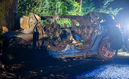 Tragischer Unfall: Pkw kracht gegen Baum und geht in Flammen auf