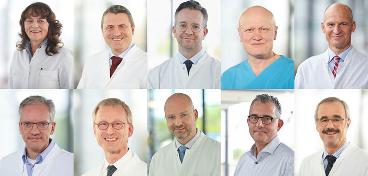 (obere Reihe v. links): Prof. Dr. M. Haubitz, Priv.-Doz. Dr. A. Hellinger, Prof. Dr. S. Schraven, Prof. Dr. R. Repp, Prof. Dr. V. Schächinger; (untere Reihe v. links): Prof. Dr. C. Schmidt, Prof. Dr. P. Kern, Dr. S. Schiel, St. Hoffmann, Prof. Dr. T. Kälble.