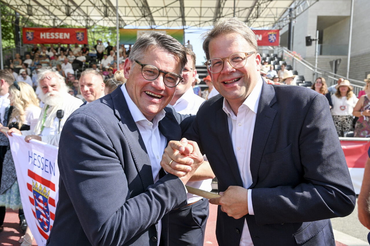 Freuen sich auf das Landesfest 2026 in Fulda: Ministerpräsident Boris Rhein und Oberbürgermeister Dr. Heiko Wingenfeld