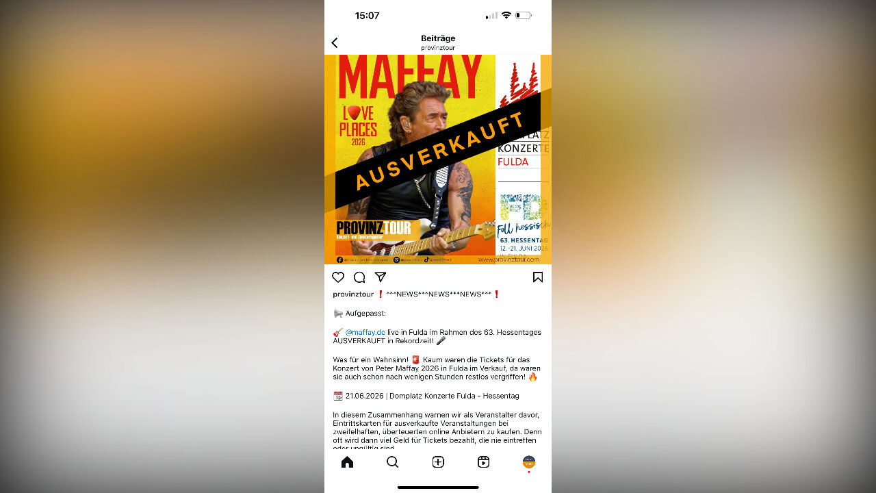 Der Veranstalter warnt vor überteuerten Tickets bei Drittanbietern. | Foto O|N: Screenshot Instagram